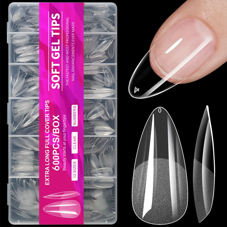Almond Full-Cover Soft Gel Tips — 600 Pieces