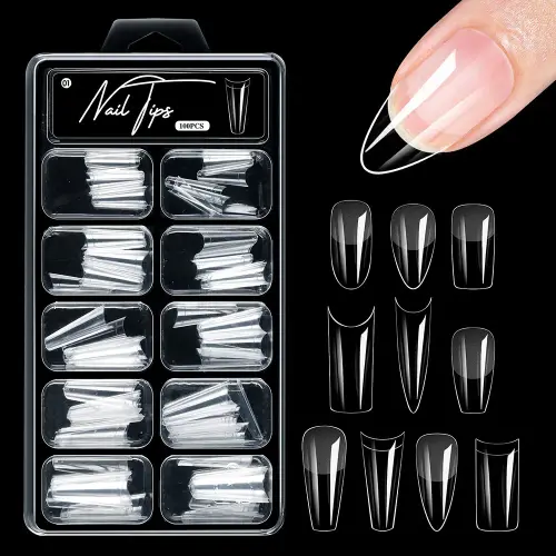 Coffin Clear Full-Cover Soft Gel Tips — 100 Pieces