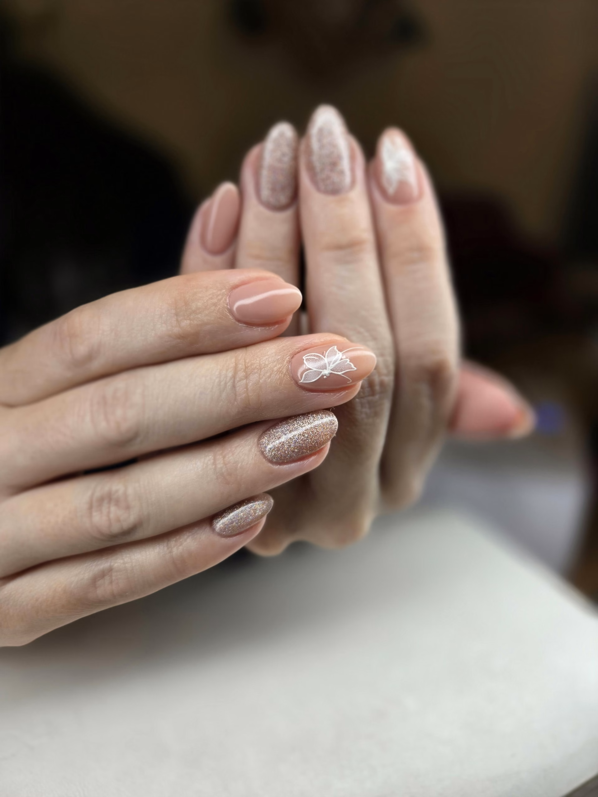 Reverse French manicure — half-moon accent